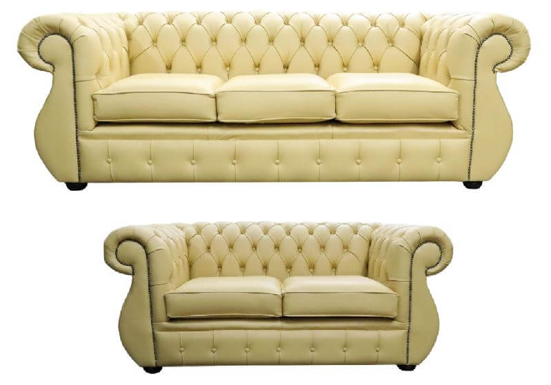 Product photograph of Chesterfield 3 2 Seater Sofa Suite Shelly Deluca Yellow Leather In Kimberley Style from Chesterfield Sofas