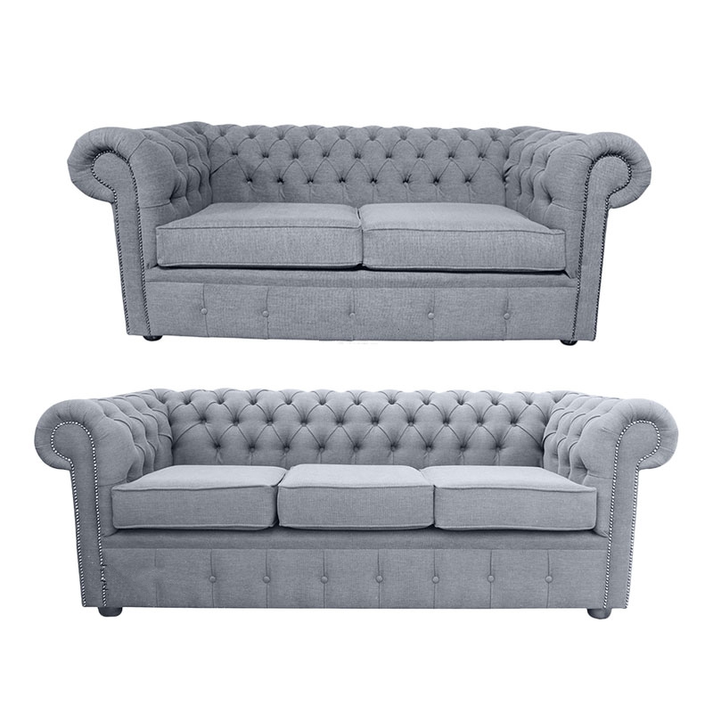 Product photograph of Chesterfield 3 2 Seater Sofa Suite Verity Plain Steel Grey Fabric In Classic Style from Chesterfield Sofas