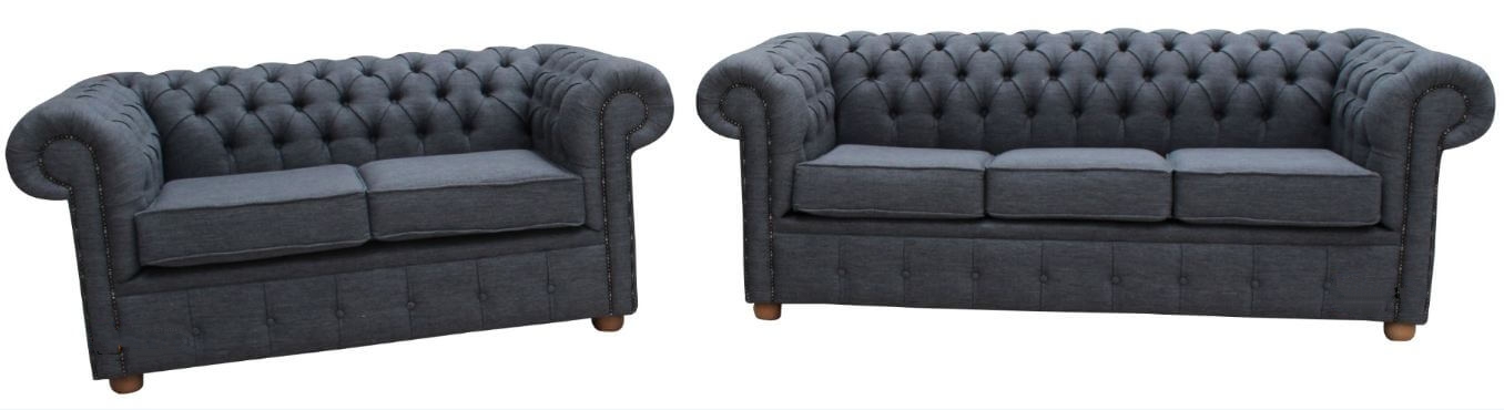 Product photograph of Chesterfield 3 2 Seater Sofa Suite Zoe Granite Grey Fabric In Classic Style from Chesterfield Sofas.