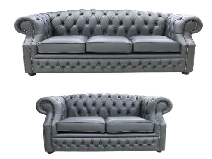 Product photograph of Chesterfield 3 2 Seater Vele Charcoal Grey Leather Sofa Suite In Buckingham Style from Chesterfield Sofas