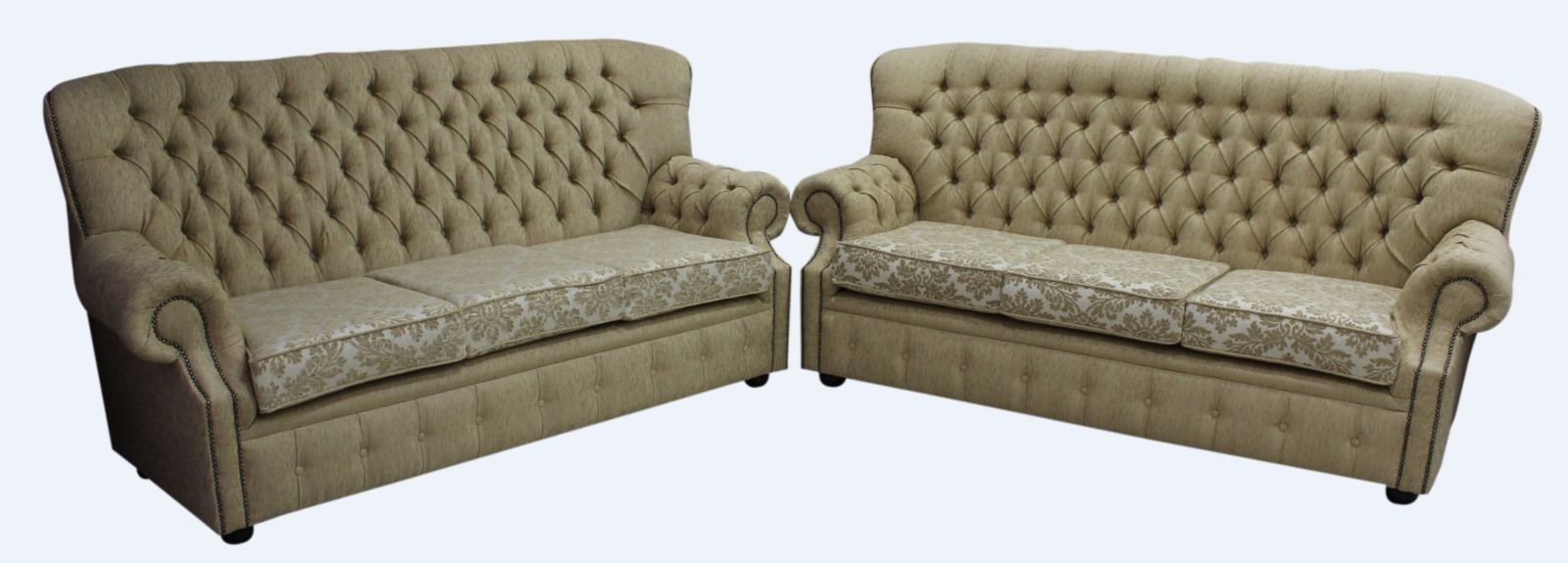 Product photograph of Chesterfield 3 3 Seater Cadiz Mink Fabric Sofa Suite Bespoke In Monks Style from Chesterfield Sofas