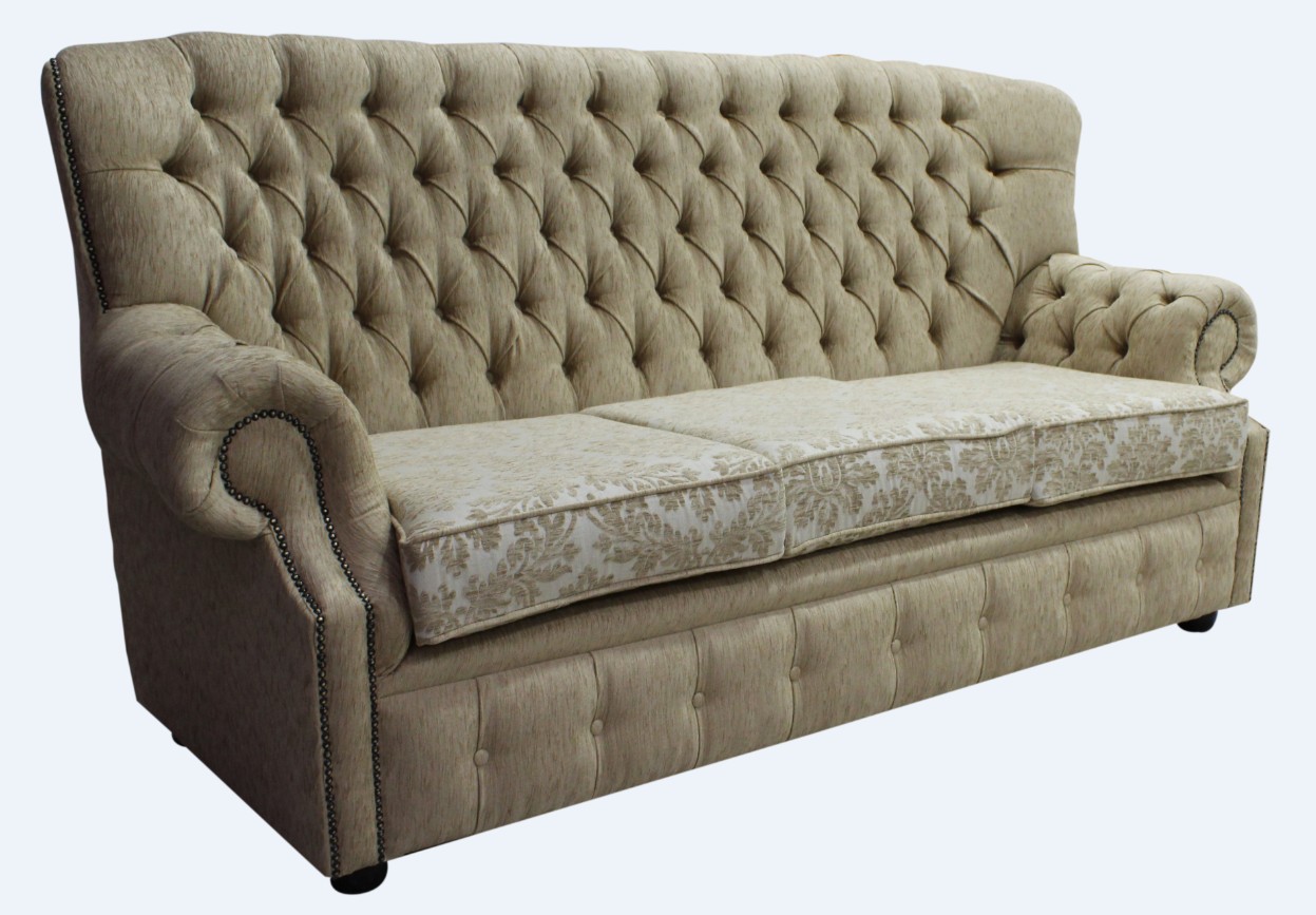 Product photograph of Chesterfield 3 3 Seater Cadiz Mink Fabric Sofa Suite Bespoke In Monks Style from Chesterfield Sofas.