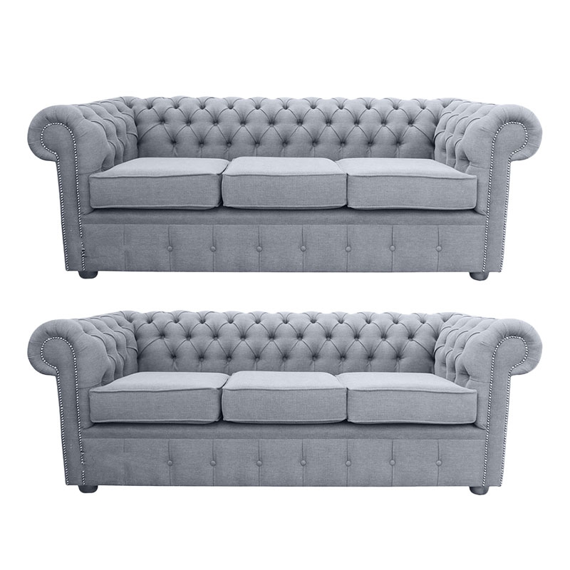 Product photograph of Chesterfield 3 3 Seater Sofa Suite Verity Plain Steel Grey Fabric In Classic Style from Chesterfield Sofas