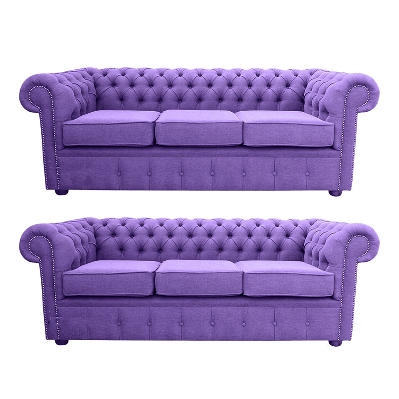 Product photograph of Chesterfield 3 3 Seater Verity Purple Fabric Sofa Suite In Classic Style from Chesterfield Sofas