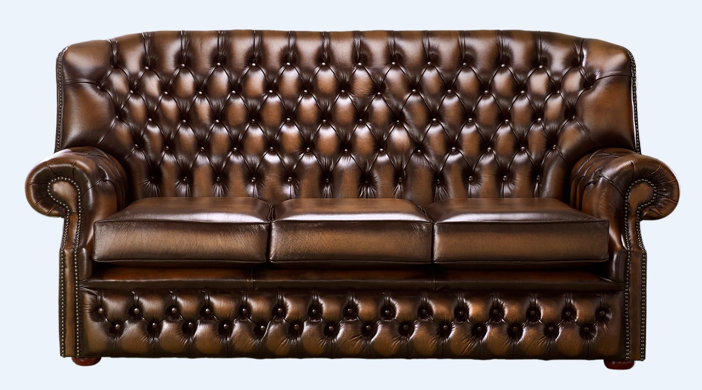 Product photograph of Chesterfield 3 Seater Antique Autumn Tan Leather Sofa Bespoke In Monks Style from Chesterfield Sofas