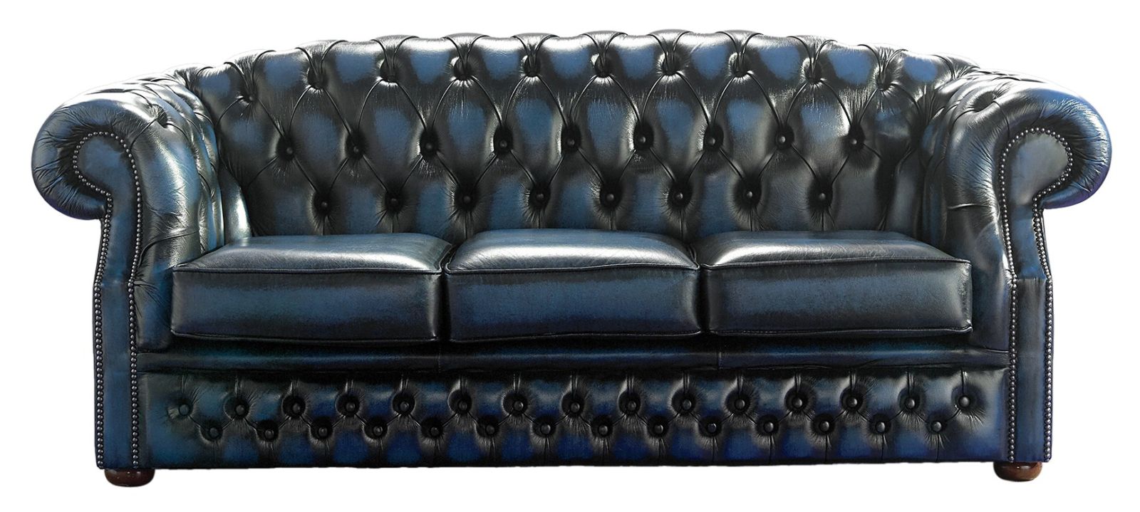 Product photograph of Chesterfield 3 Seater Antique Blue Leather Sofa Bespoke In Buckingham Style from Chesterfield Sofas