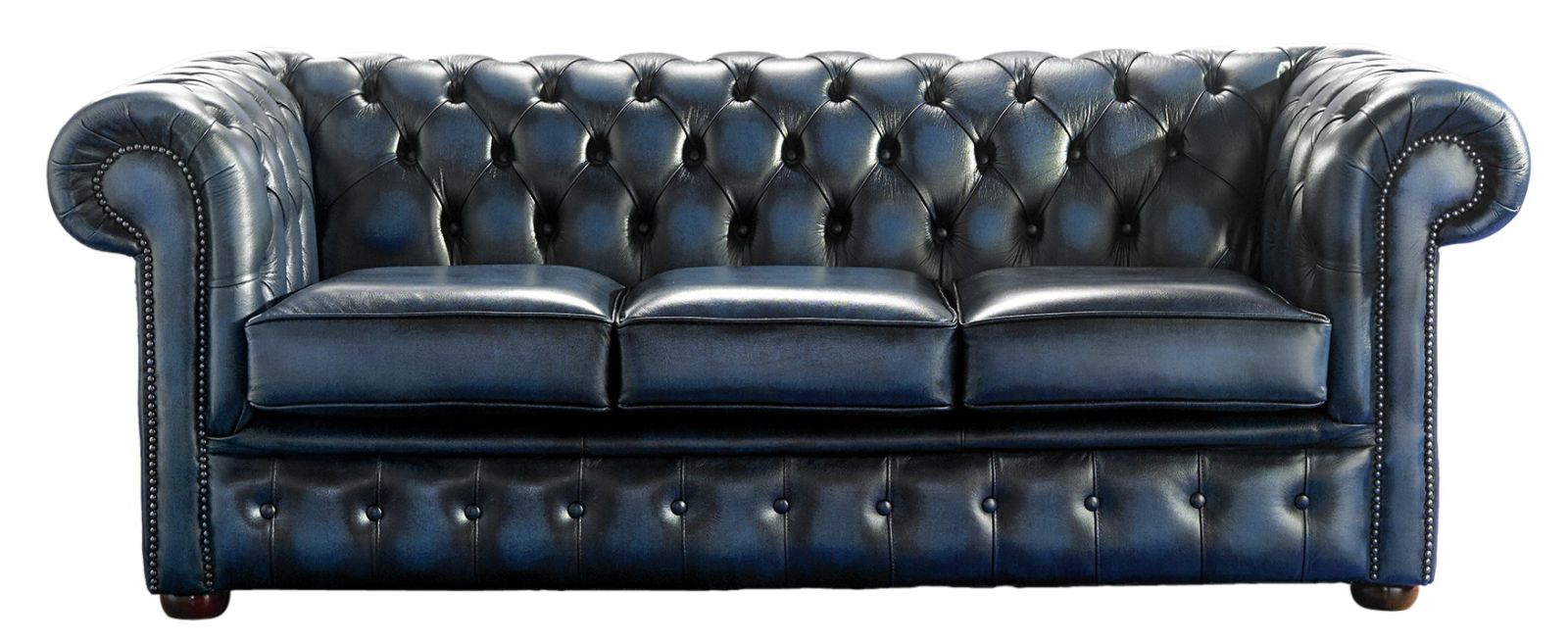 Product photograph of Chesterfield 3 Seater Antique Blue Real Leather Sofa Bespoke In Classic Style from Chesterfield Sofas