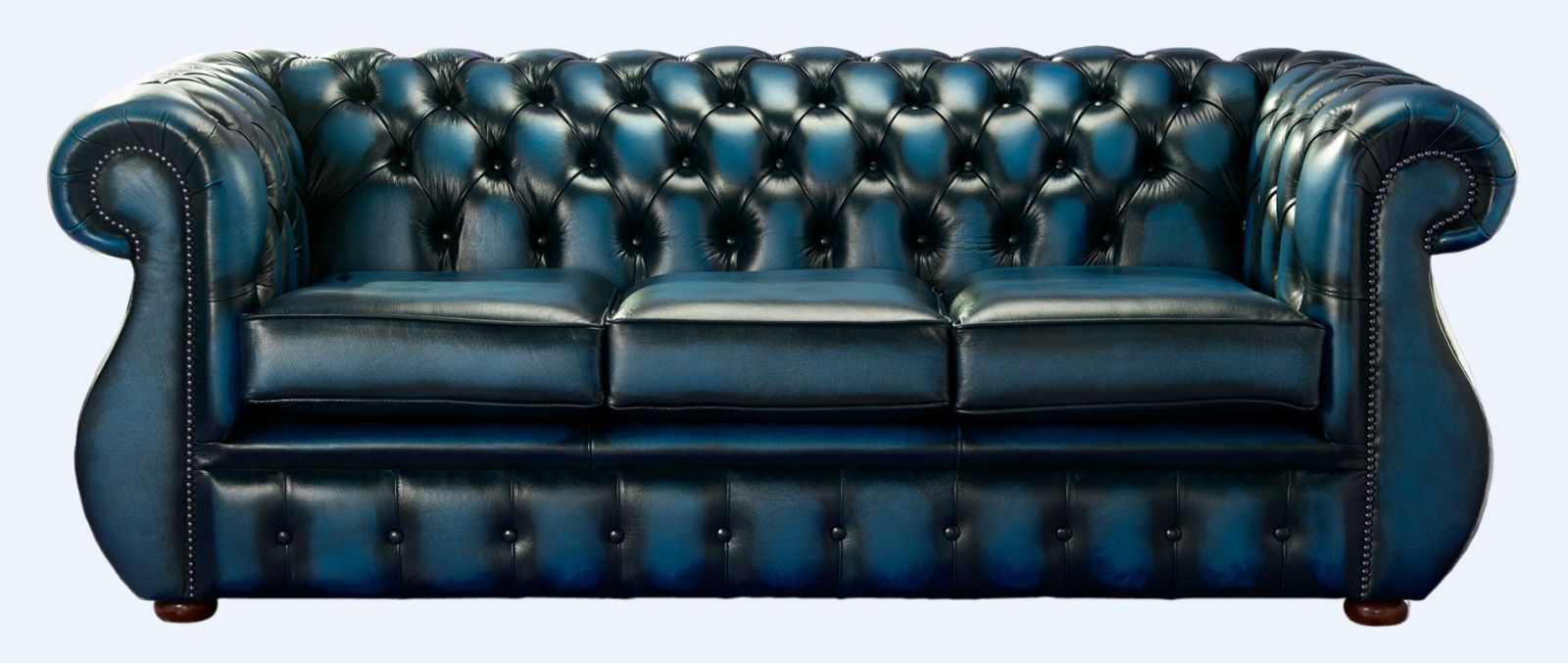 Product photograph of Chesterfield 3 Seater Antique Blue Leather Sofa Bespoke In Kimberley Style from Chesterfield Sofas