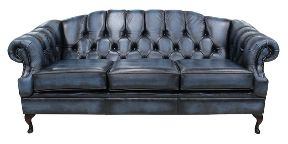 Product photograph of Chesterfield 3 Seater Antique Blue Leather Sofa Settee Custom Made In Victoria Style from Chesterfield Sofas