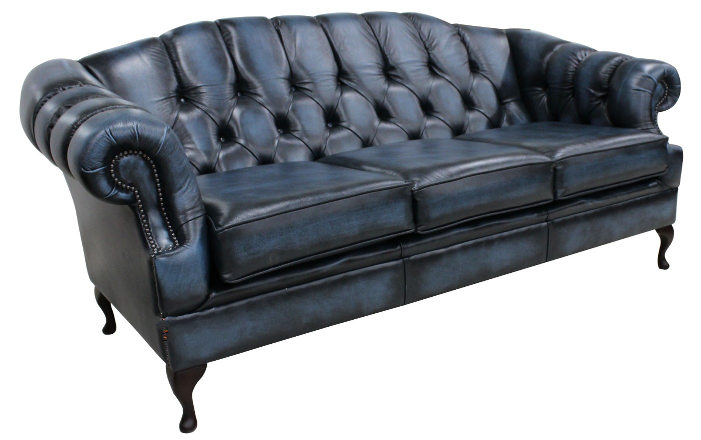 Product photograph of Chesterfield 3 Seater Antique Blue Leather Sofa Settee Custom Made In Victoria Style from Chesterfield Sofas.