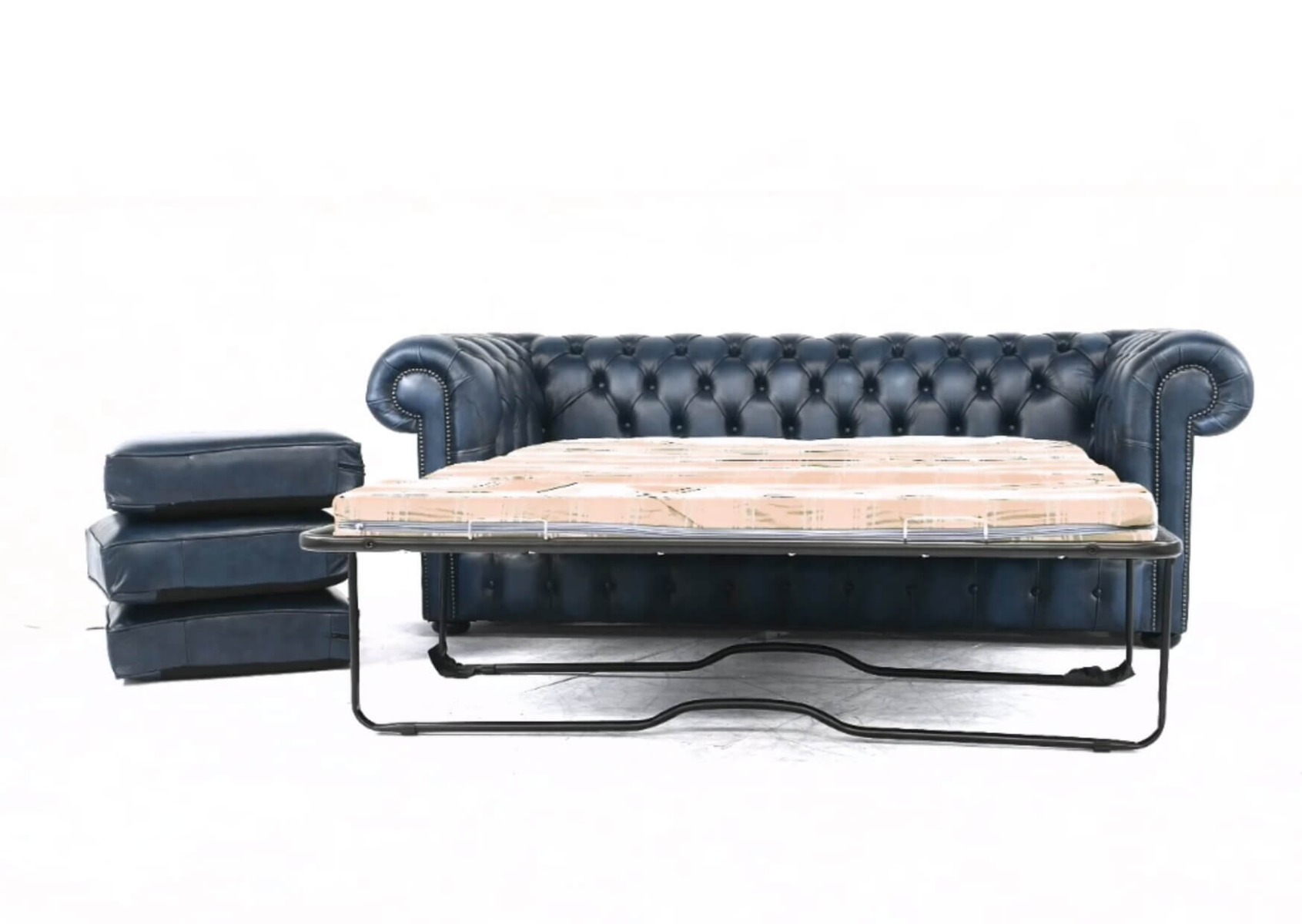 Product photograph of Chesterfield 3 Seater Sofabed Antique Blue Real Leather In Classic Style from Chesterfield Sofas.