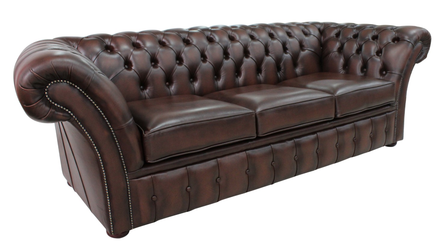 Product photograph of Chesterfield 3 Seater Antique Brown Leather Sofa Bespoke In Balmoral Style from Chesterfield Sofas.