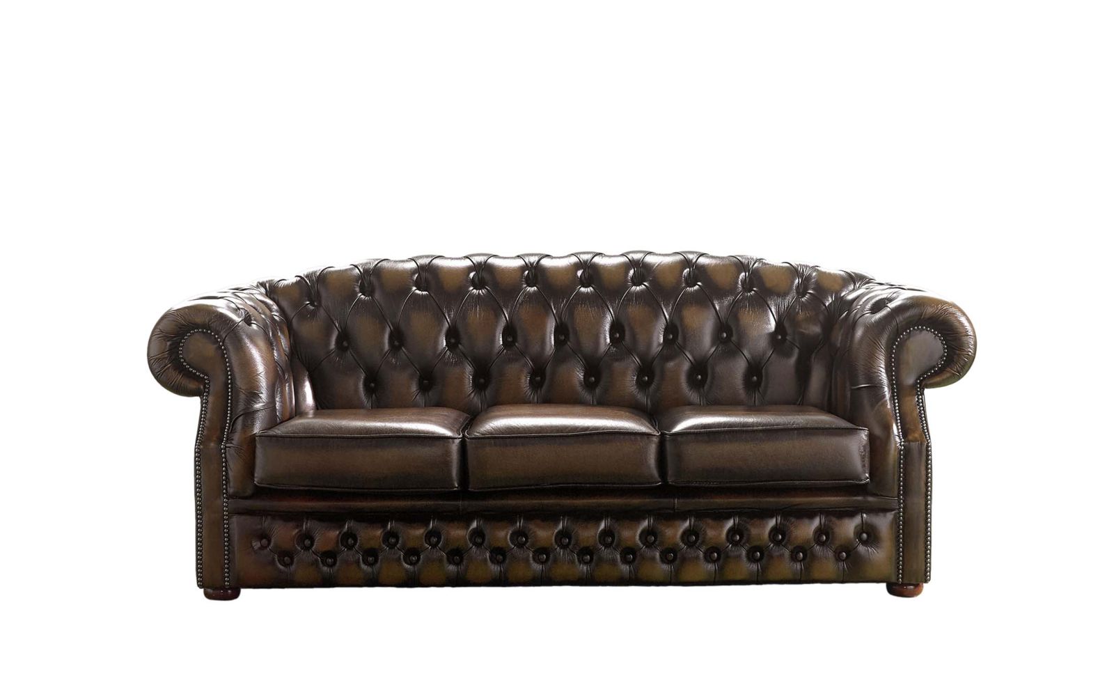 Product photograph of Chesterfield 3 Seater Antique Brown Leather Sofa Bespoke In Buckingham Style from Chesterfield Sofas