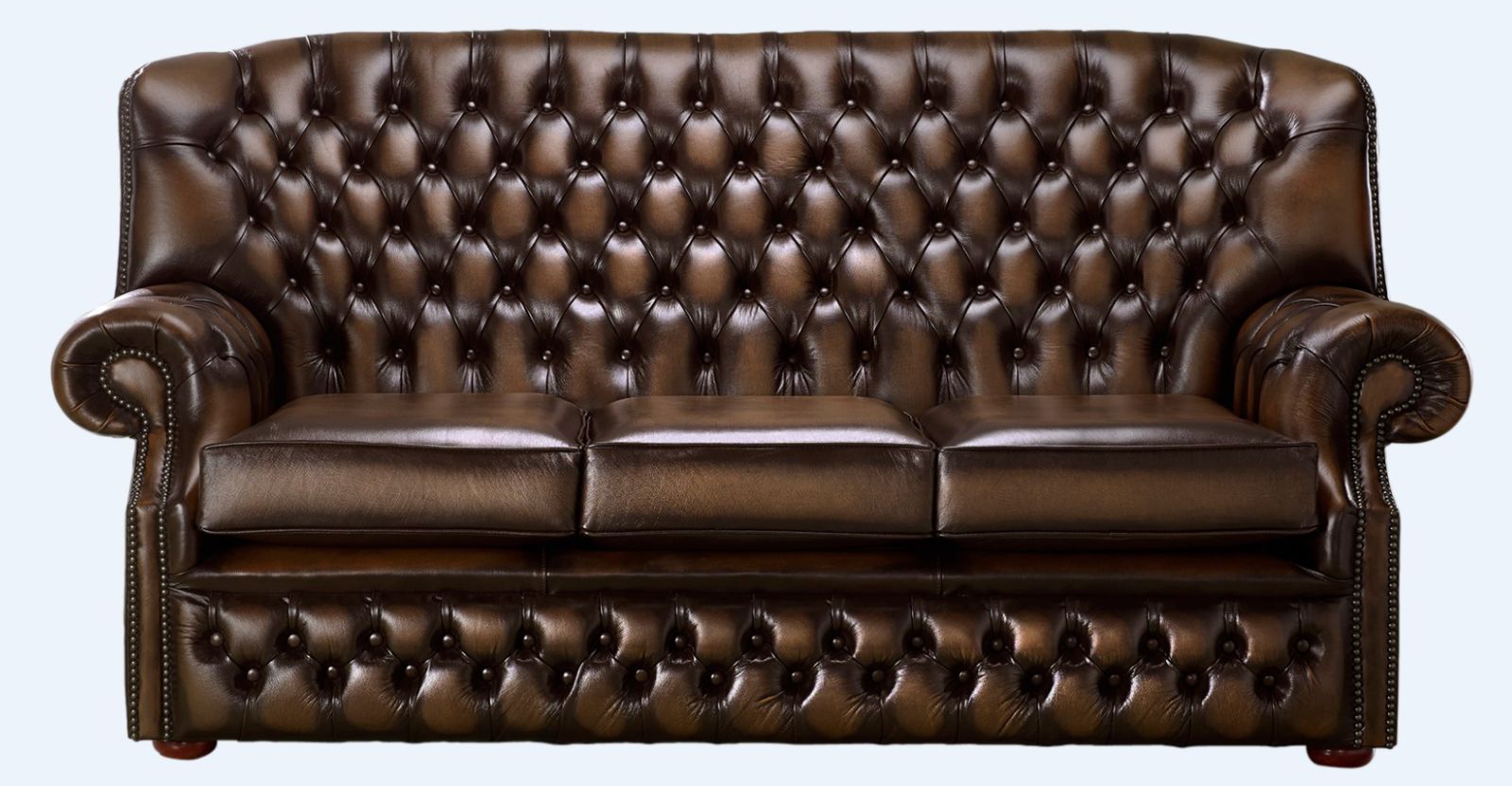 Product photograph of Chesterfield 3 Seater Antique Brown Leather Sofa Bespoke In Monks Style from Chesterfield Sofas