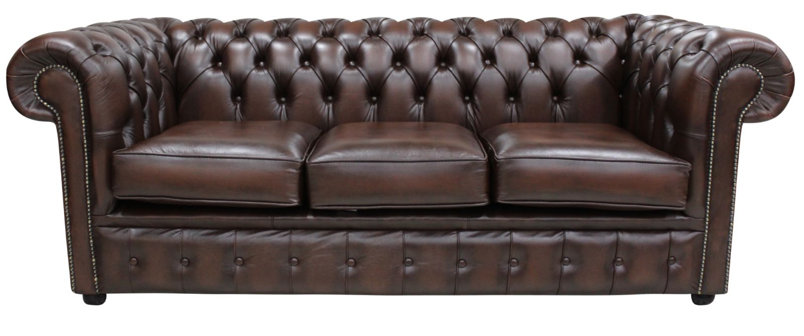 Product photograph of Chesterfield 3 Seater Antiquen Brown Leather Tufted Buttoned Sofa In Classic Style from Chesterfield Sofas