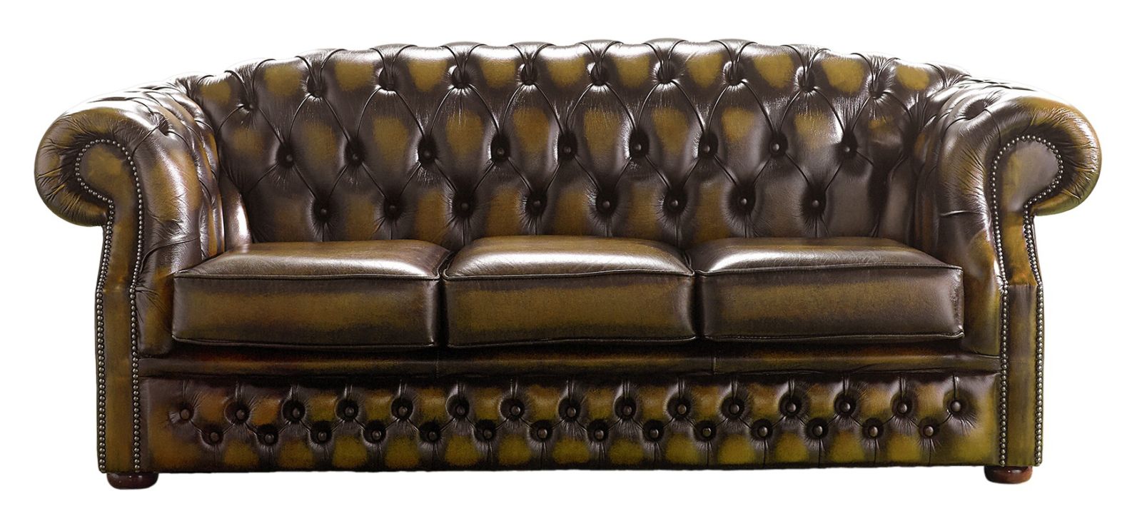 Product photograph of Chesterfield 3 Seater Antique Gold Leather Sofa Bespoke In Buckingham Style from Chesterfield Sofas