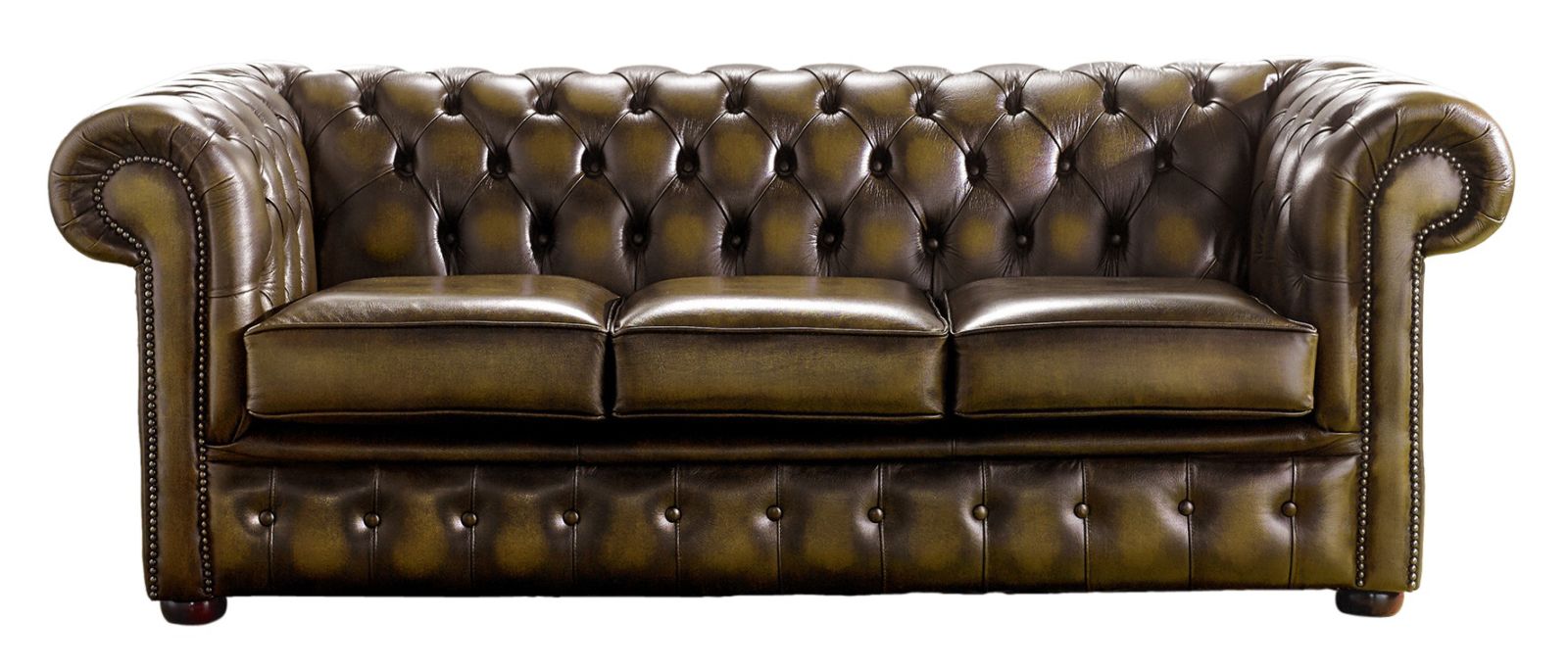 Product photograph of Chesterfield 3 Seater Antique Gold Leather Sofa Bespoke In Classic Style from Chesterfield Sofas