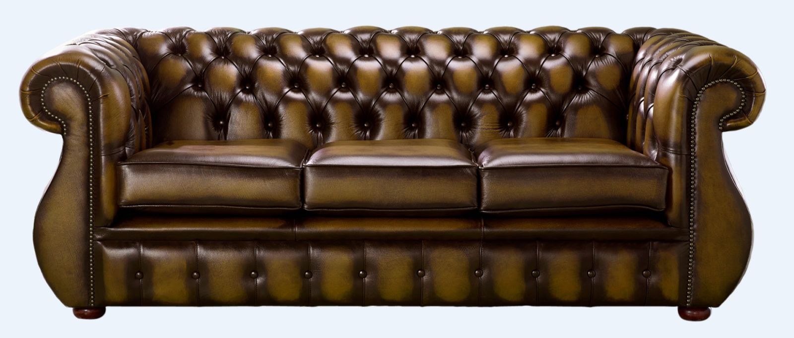 Product photograph of Chesterfield 3 Seater Antique Gold Leather Sofa Bespoke In Kimberley Style from Chesterfield Sofas