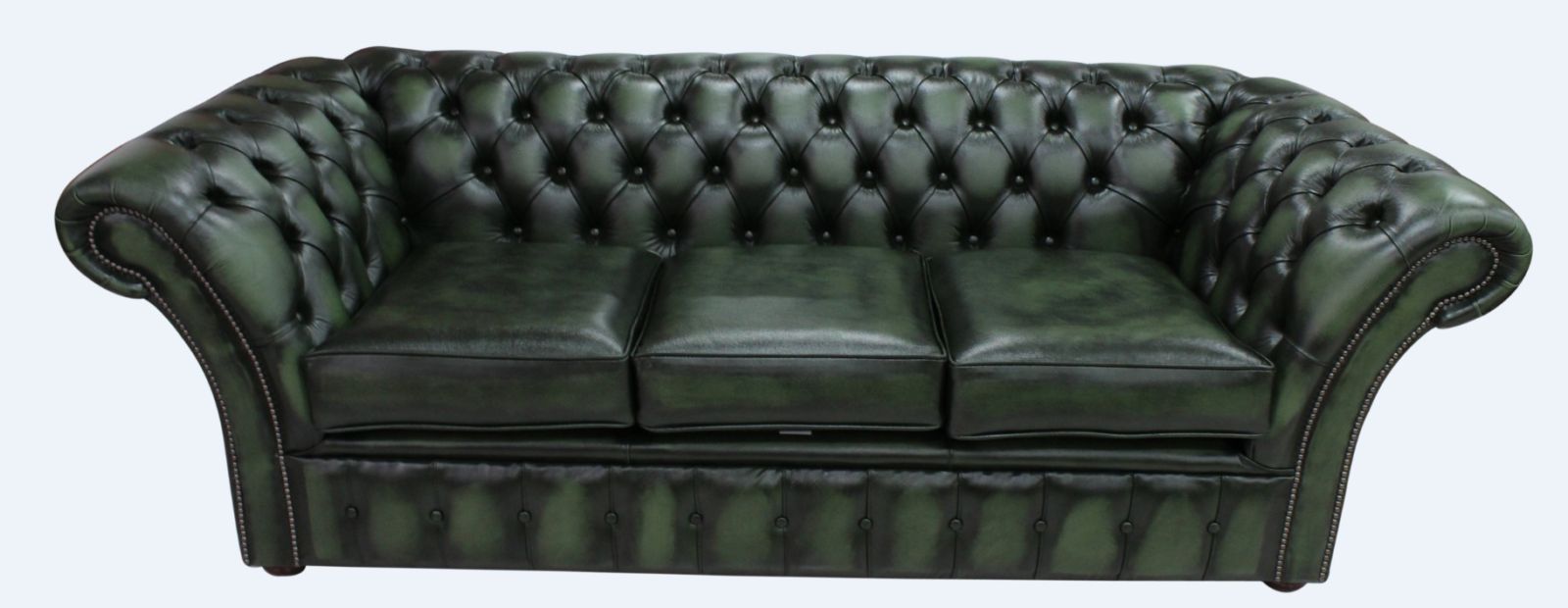 Product photograph of Chesterfield 3 Seater Antique Green Leather Sofa Bespoke In Balmoral Style from Chesterfield Sofas