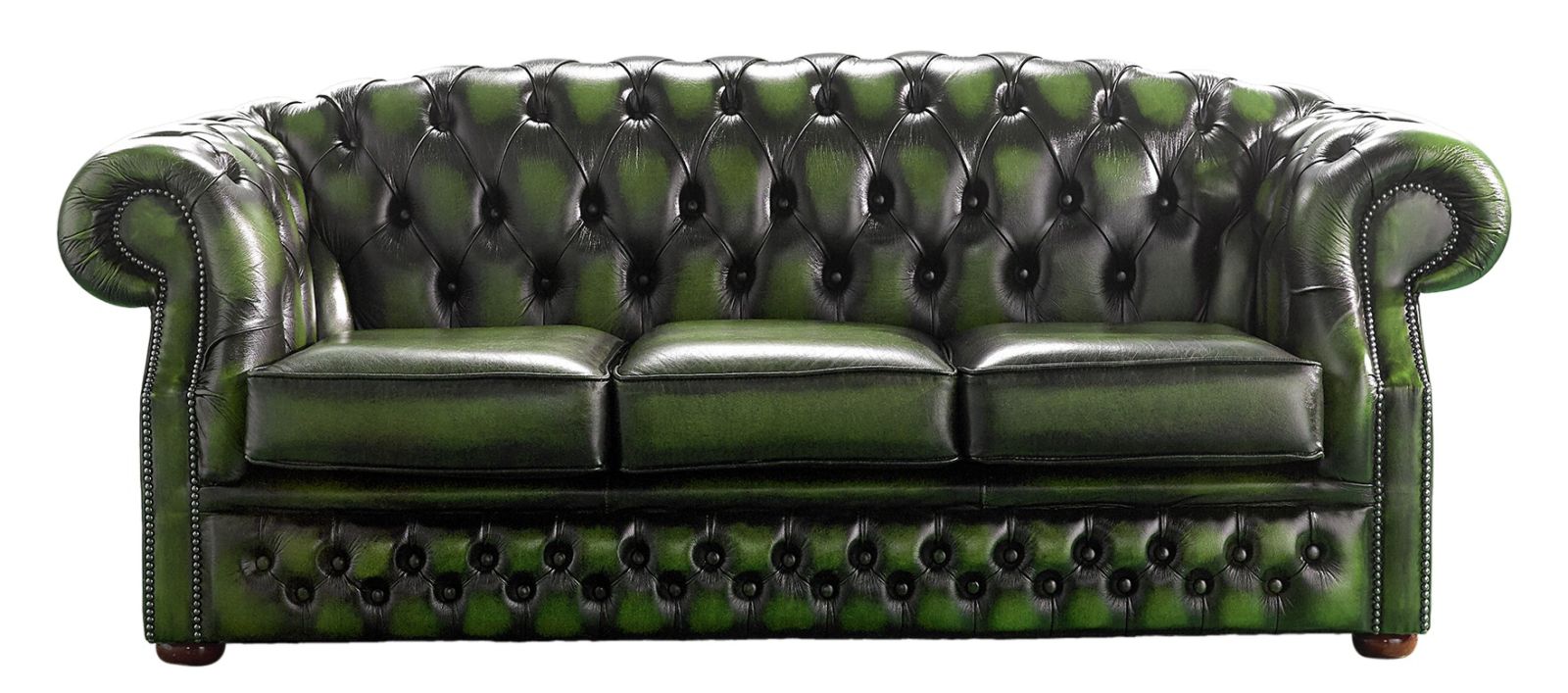 Product photograph of Chesterfield 3 Seater Antique Green Leather Sofa Bespoke In Buckingham Style from Chesterfield Sofas