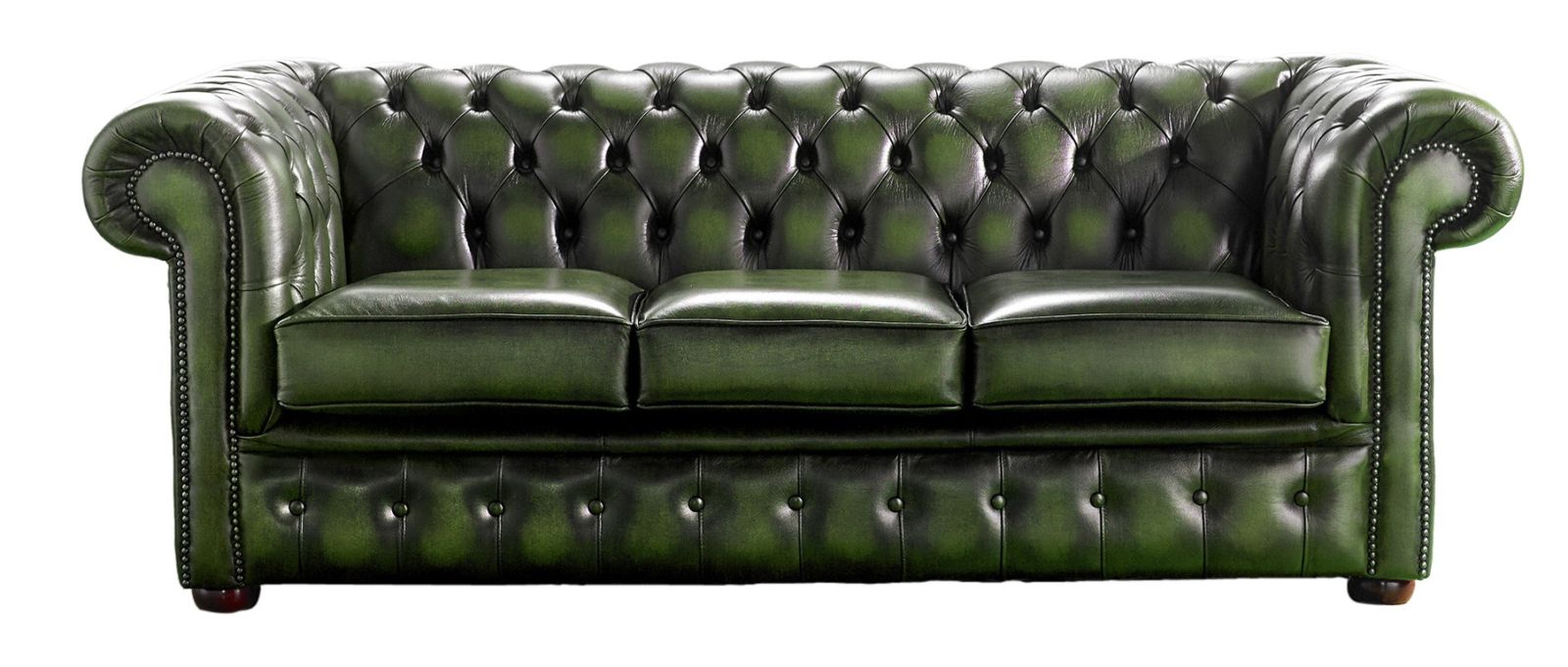 Product photograph of Chesterfield 3 Seater Antique Green Leather Sofa Bespoke In Classic Style from Chesterfield Sofas