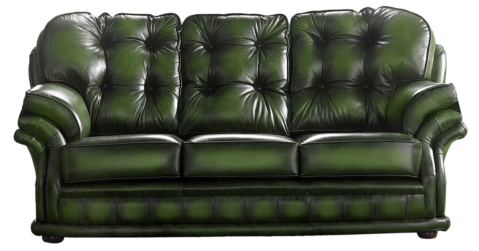 Product photograph of Chesterfield 3 Seater Antique Green Leather Sofa Bespoke In Knightsbr Idge Style from Chesterfield Sofas