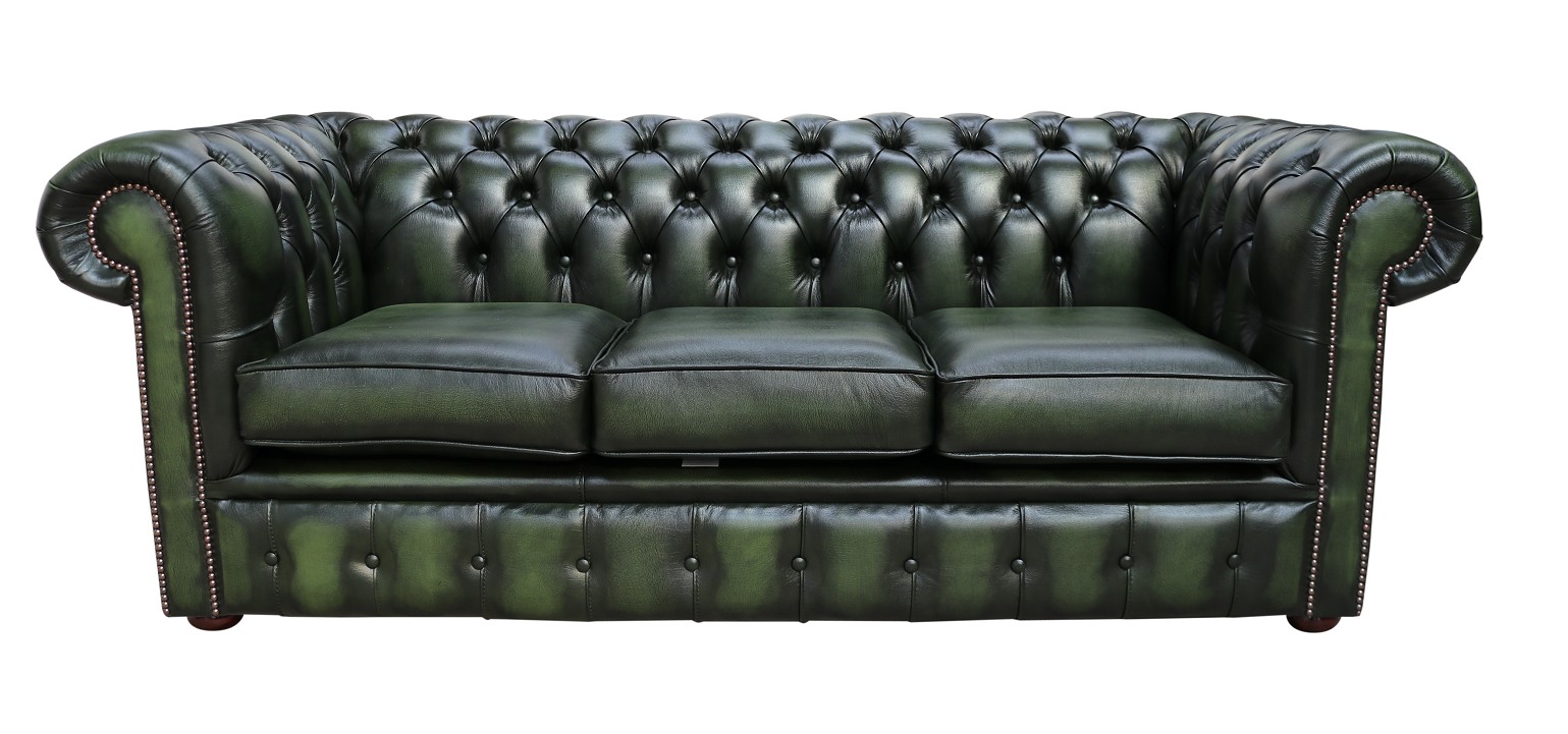 Product photograph of Chesterfield 3 Seater Antiquen Green Real Leather Tufted Buttoned Sofa In Classic Style from Chesterfield Sofas