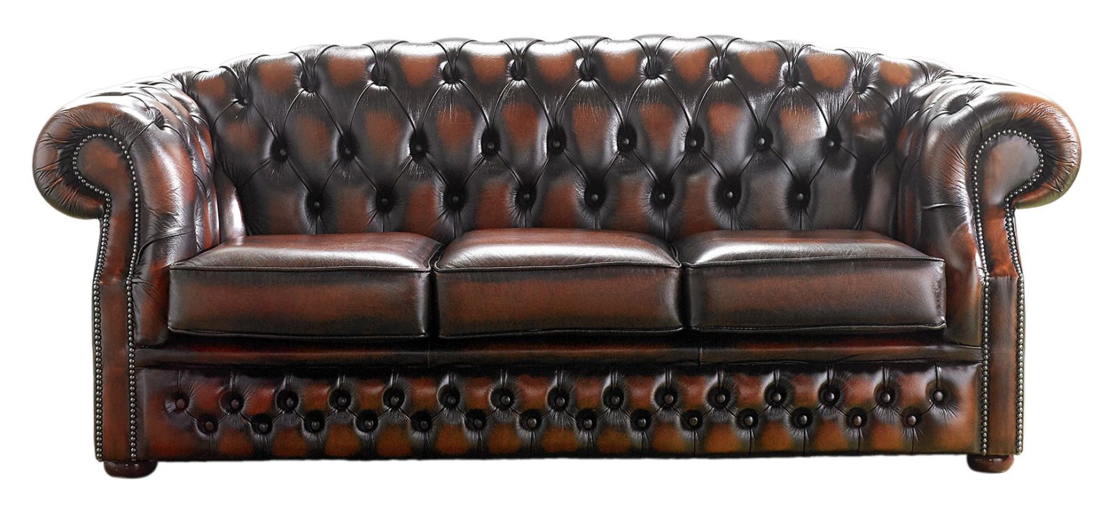 Product photograph of Chesterfield 3 Seater Antique Light Rust Leather Sofa Bespoke In Buckingham Style from Chesterfield Sofas