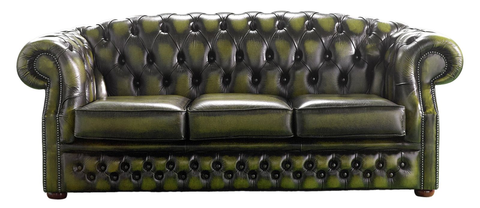 Product photograph of Chesterfield 3 Seater Antique Olive Leather Sofa Bespoke In Buckingham Style from Chesterfield Sofas