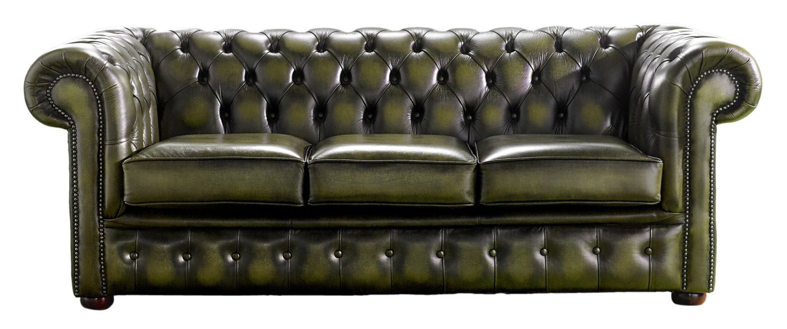 Product photograph of Chesterfield 3 Seater Antique Olive Leather Sofa Bespoke In Classic Style from Chesterfield Sofas