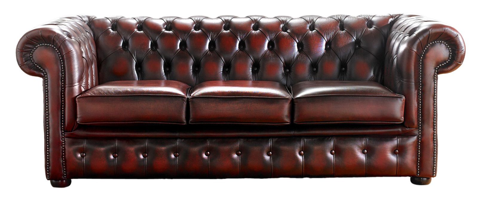 Product photograph of Chesterfield 3 Seater Antique Oxblood Red Leather Sofa Bespoke In Classic Style from Chesterfield Sofas