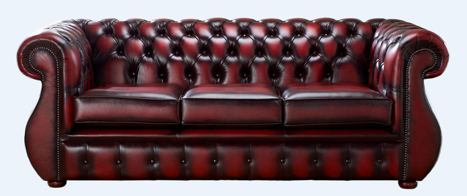 Product photograph of Chesterfield 3 Seater Antique Oxblood Leather Sofa Bespoke In Kimberley Style from Chesterfield Sofas