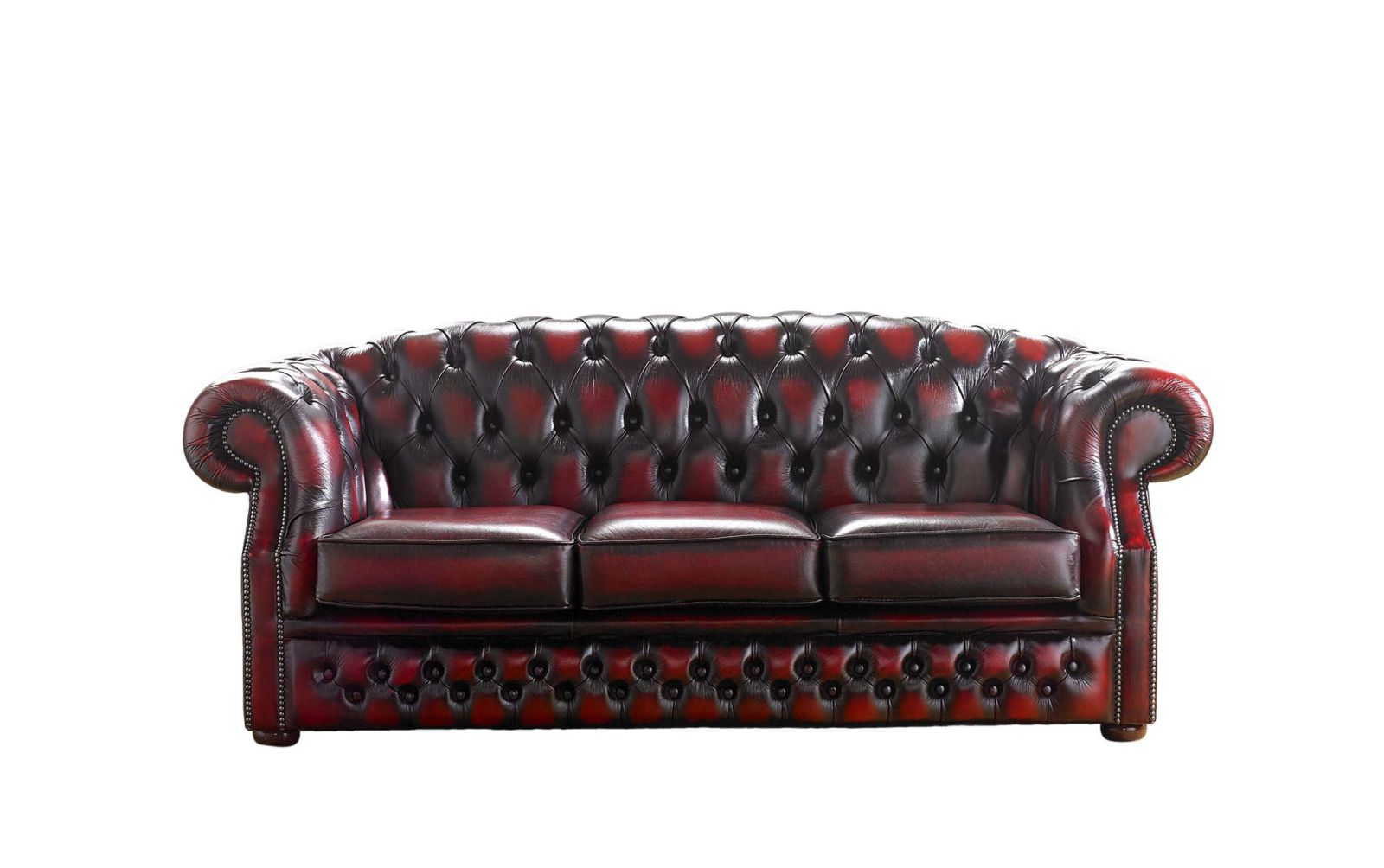 Product photograph of Chesterfield 3 Seater Oxblood Red Leather Sofa Bespoke In Buckingham Style from Chesterfield Sofas