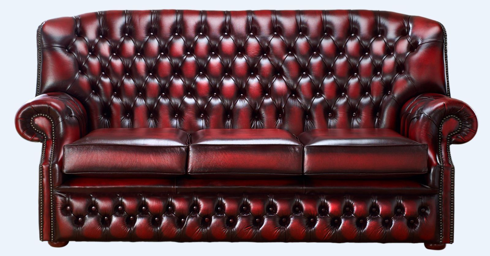 Product photograph of Chesterfield 3 Seater Antique Oxblood Red Leather Sofa Bespoke In Monks Style from Chesterfield Sofas