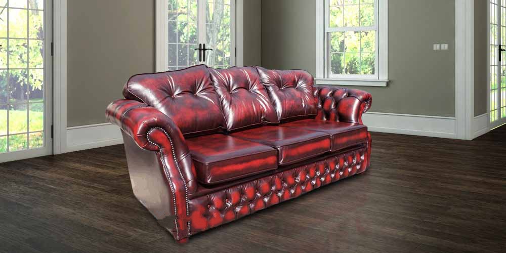 Product photograph of Chesterfield 3 Seater Antique Oxblood Red Leather Sofa Settee In Era Style from Chesterfield Sofas