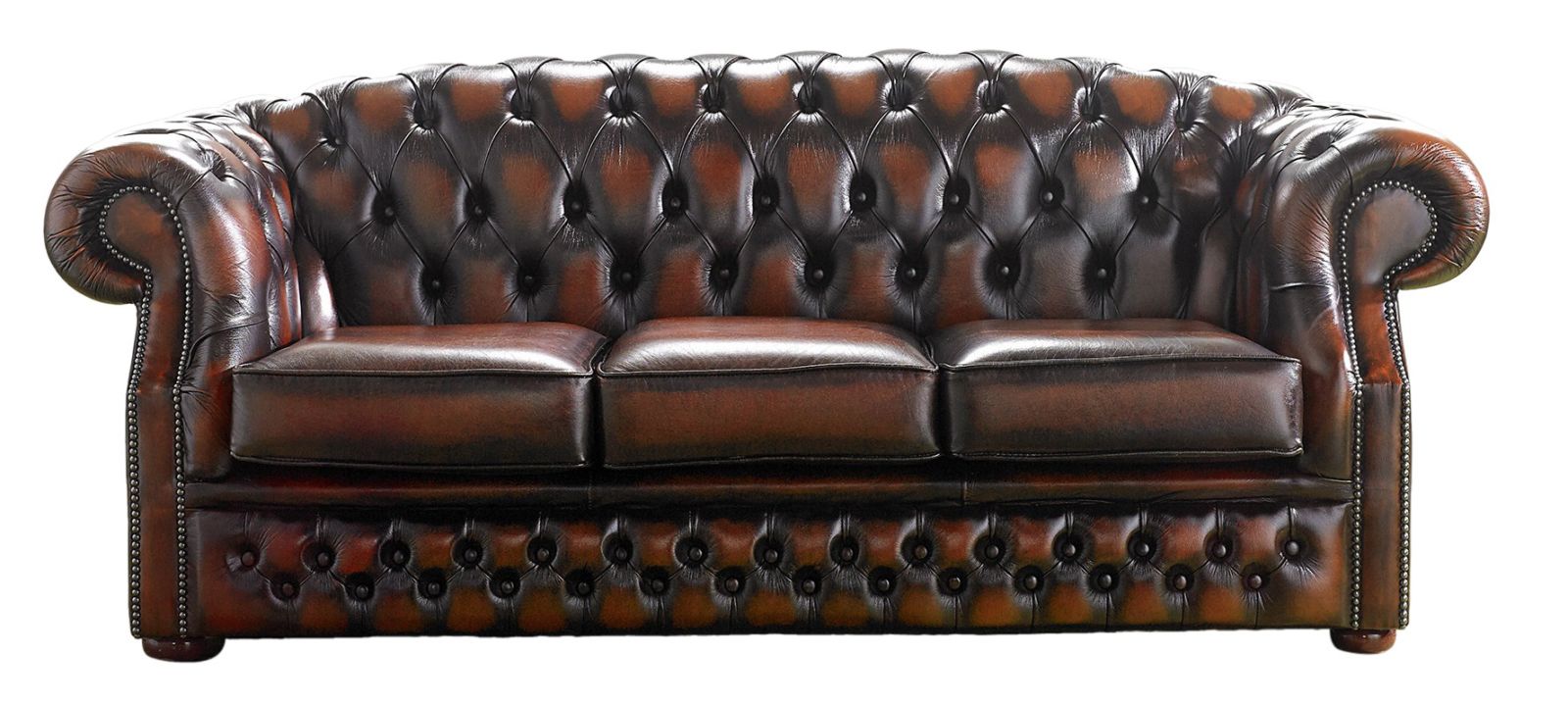 Product photograph of Chesterfield 3 Seater Antique Rust Leather Sofa Bespoke In Buckingham Style from Chesterfield Sofas