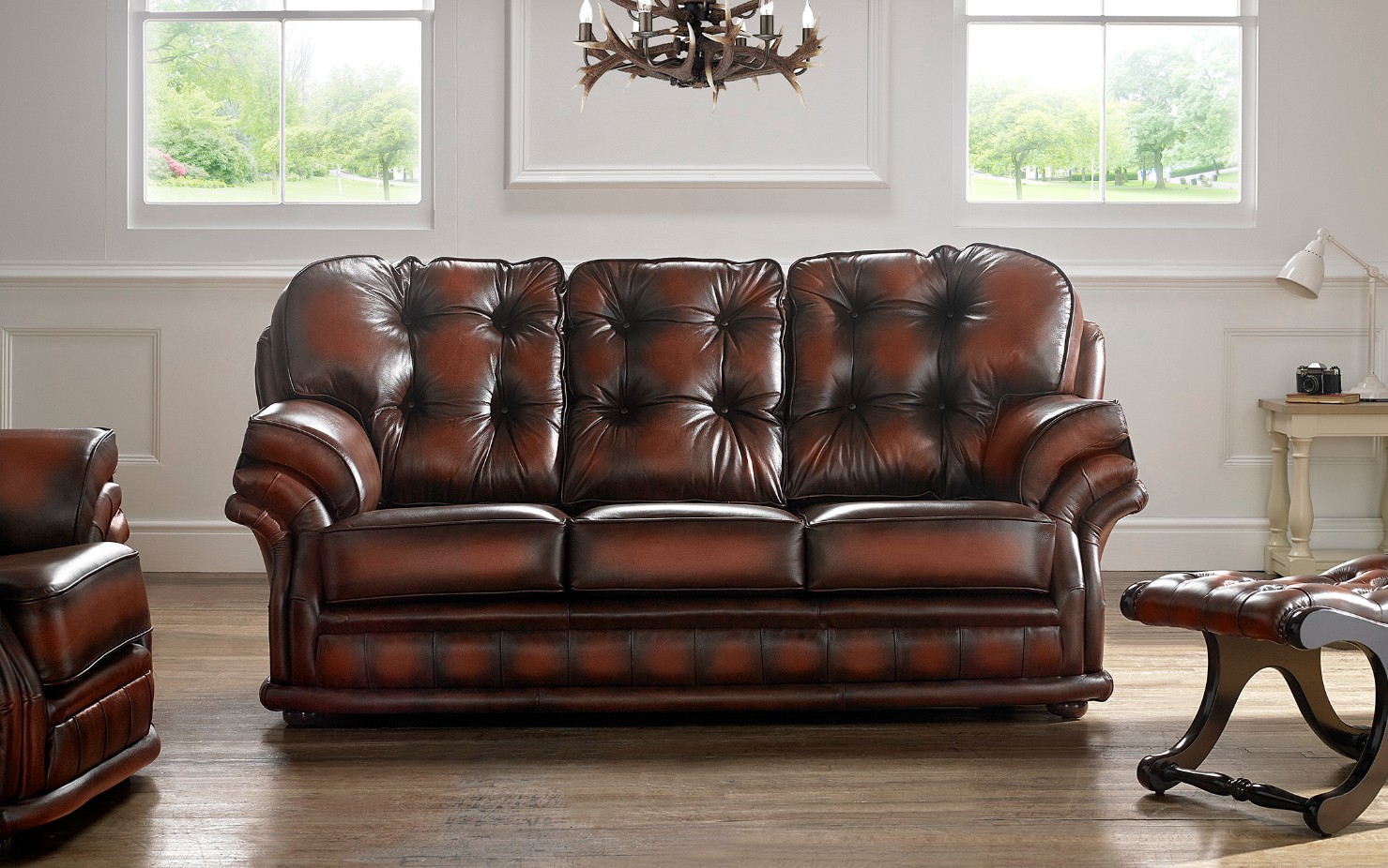 Product photograph of Chesterfield 3 Seater Antique Rust Leather Sofa Bespoke In Knightsbr Idge Style from Chesterfield Sofas