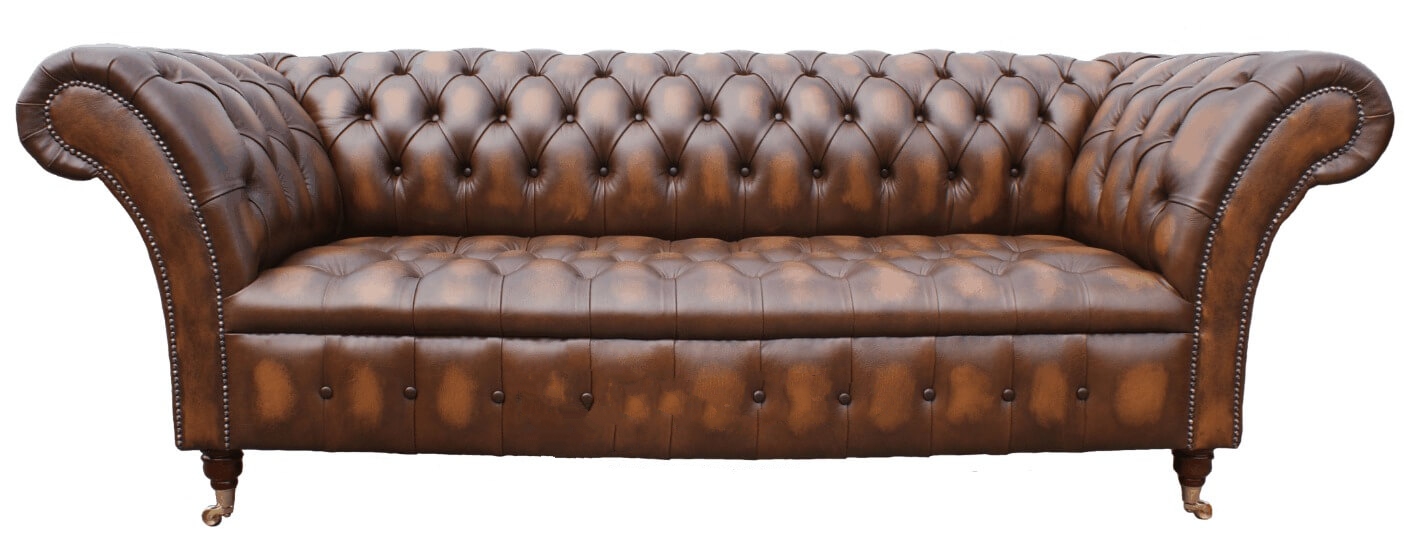 Product photograph of Chesterfield 3 Seater Antique Tan Leather Button Seat Sofa Settee In Balmoral Style from Chesterfield Sofas.