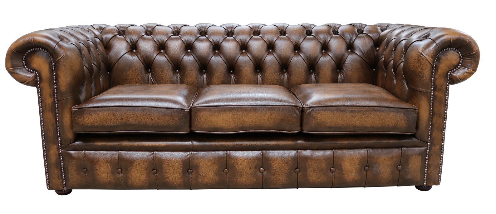Product photograph of Chesterfield 3 Seater Antiquen Tan Leather Tufted Buttoned Sofa In Classic Style from Chesterfield Sofas