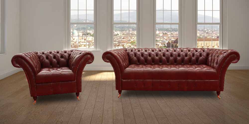 Product photograph of Chesterfield 3 Seater Armchair Old English Chestnut Leather Sofa Suite In Balmoral Style from Chesterfield Sofas