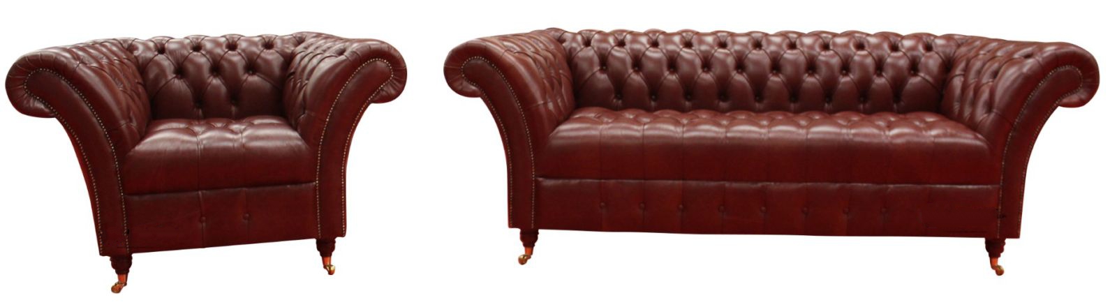Product photograph of Chesterfield 3 Seater Armchair Old English Chestnut Leather Sofa Suite In Balmoral Style from Chesterfield Sofas.