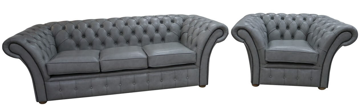 Product photograph of Chesterfield 3 Seater Armchair Sofa Stella Dove Grey Leather In Balmoral Style from Chesterfield Sofas