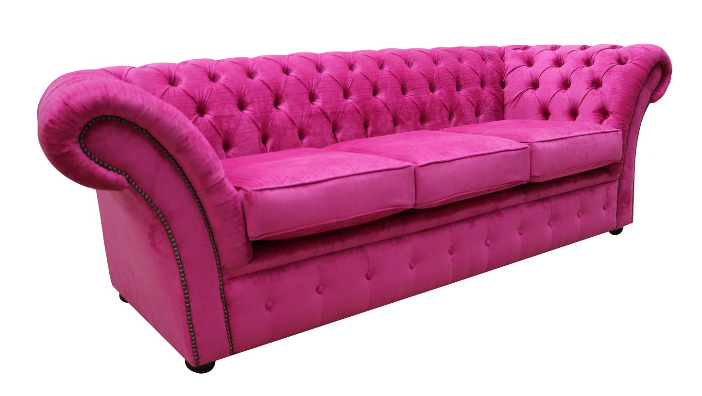 Product photograph of Chesterfield 3 Seater Azzuro Fuchsia Pink Fabric Sofa Bespoke In Balmoral Style from Chesterfield Sofas.