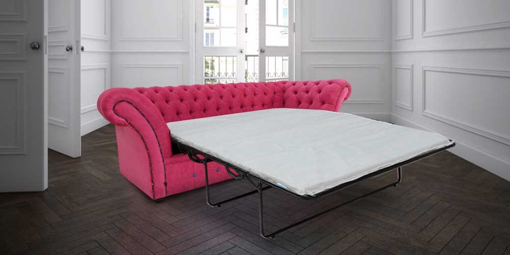 Product photograph of Chesterfield 3 Seater Azzuro Fuchsia Pink Fabric Sofabed In Balmoral Style from Chesterfield Sofas
