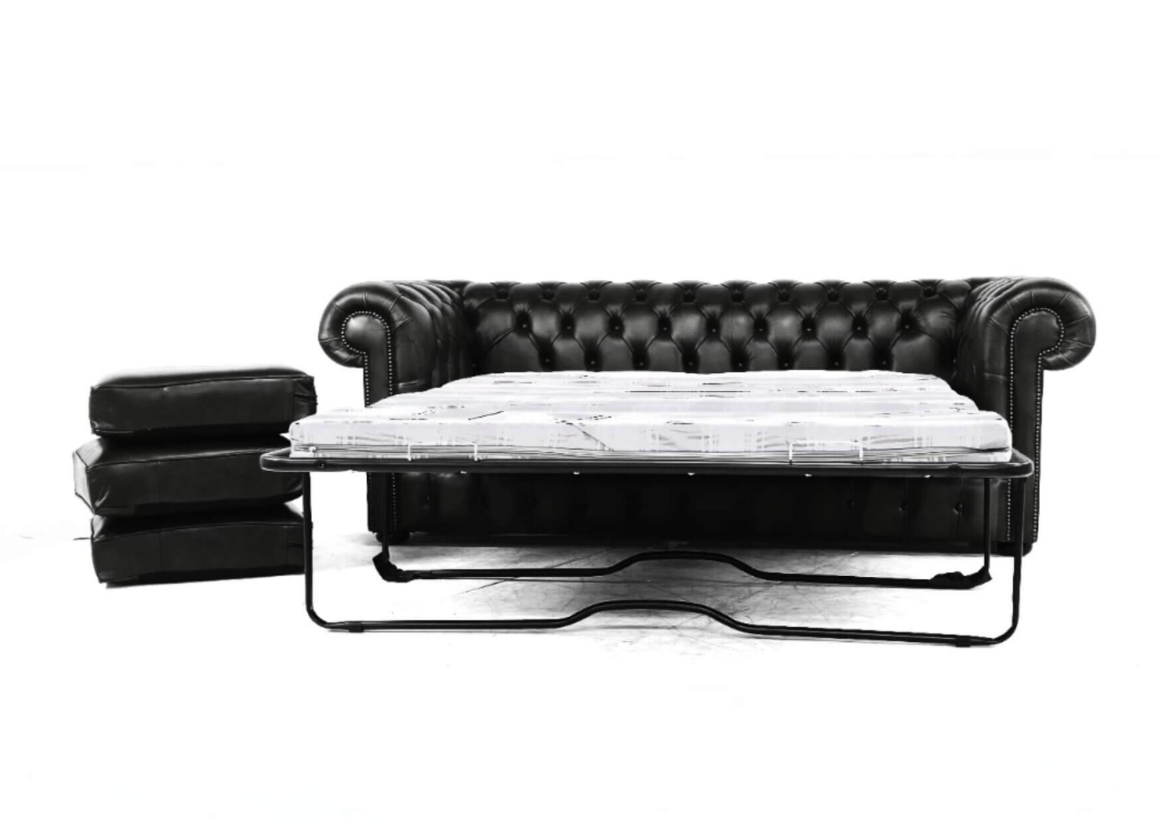 Product photograph of Chesterfield 3 Seater Sofabed Shelly Black Real Leather In Classic Style from Chesterfield Sofas.