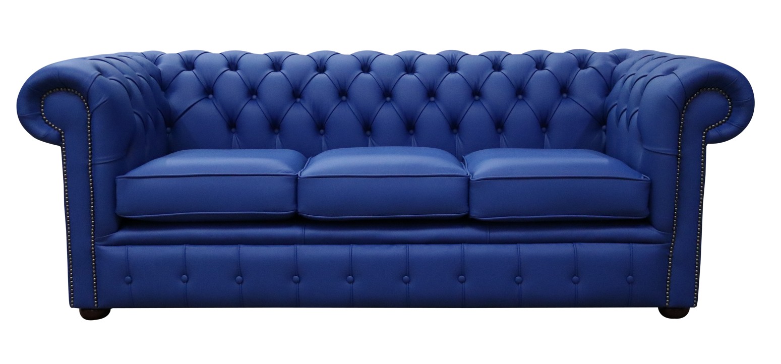 Product photograph of Chesterfield 3 Seater Blue Leather Sofa Custom Made In Classic Style from Chesterfield Sofas