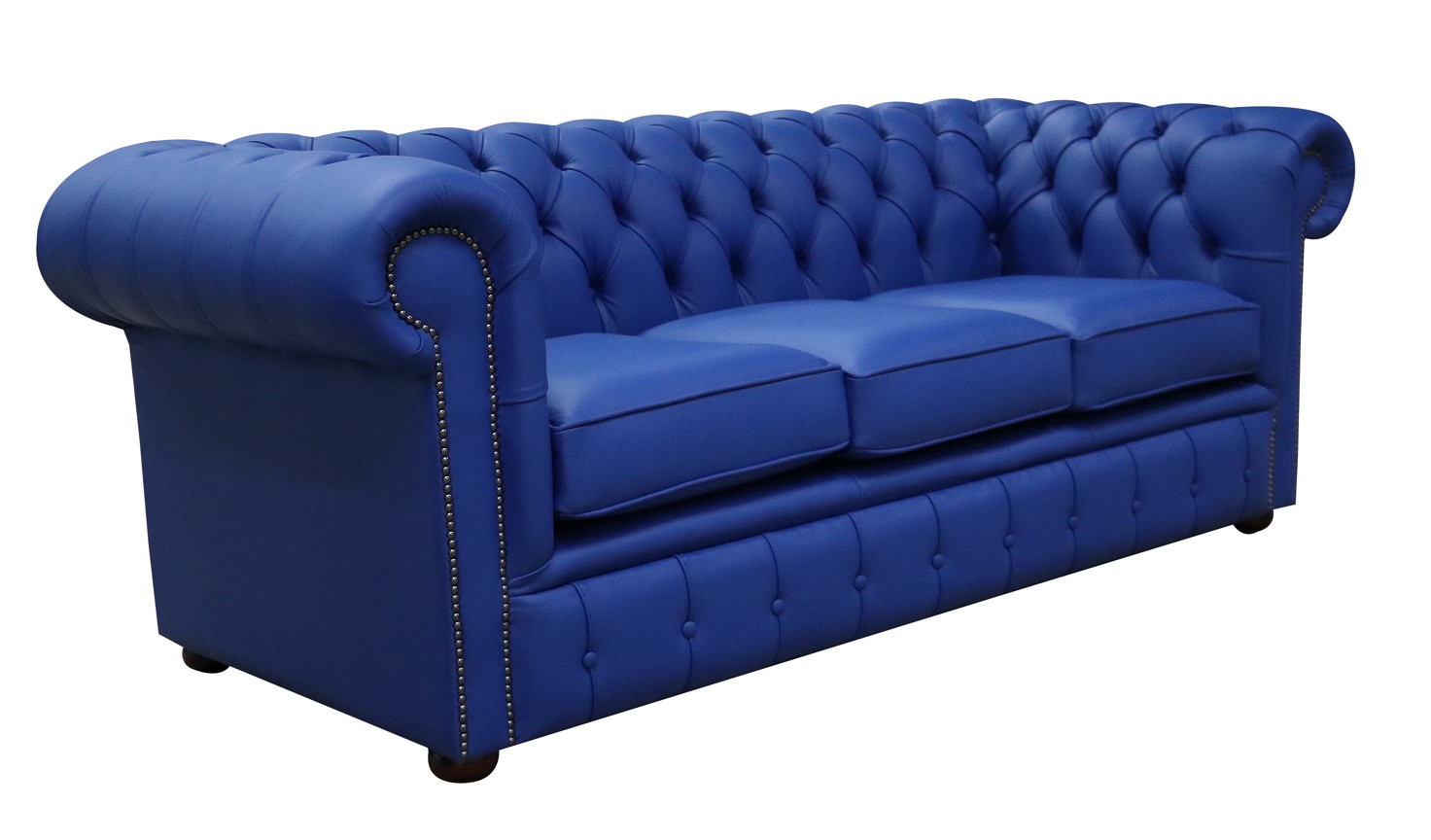 Product photograph of Chesterfield 3 Seater Blue Leather Sofa Custom Made In Classic Style from Chesterfield Sofas.
