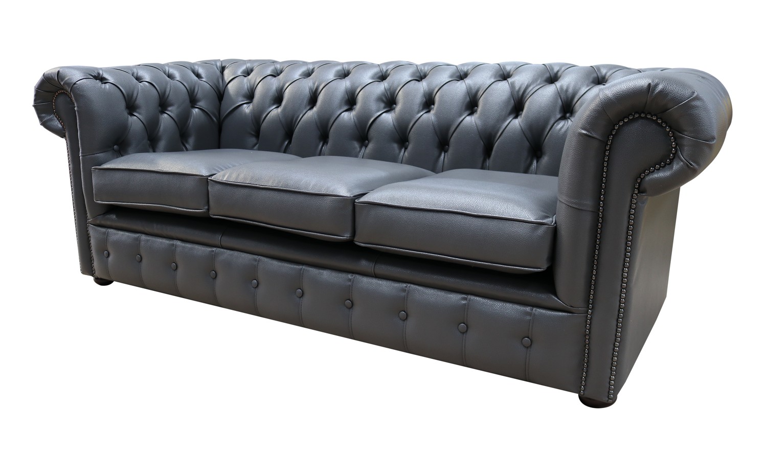 Product photograph of Chesterfield 3 Seater Bonded Grey Leather Sofa Bespoke In Classic Style from Chesterfield Sofas.
