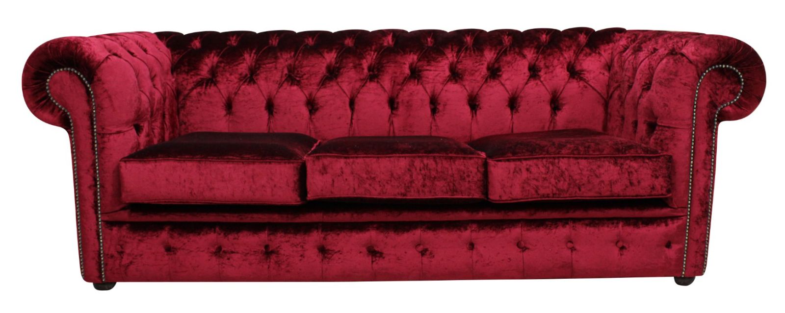 Product photograph of Chesterfield 3 Seater Boutique Wine Velvet Sofa Settee Bespoke In Classic Style from Chesterfield Sofas