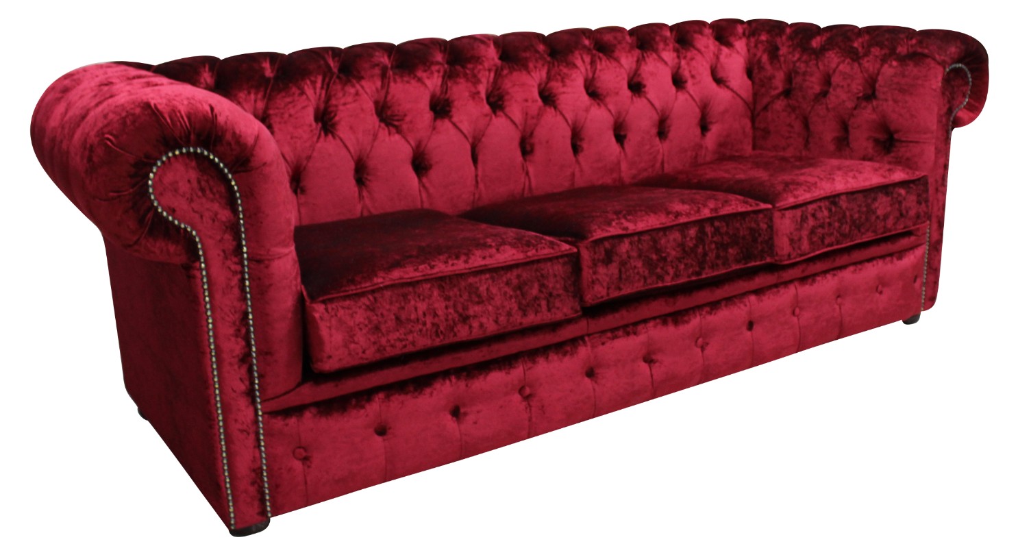 Product photograph of Chesterfield 3 Seater Boutique Wine Velvet Sofa Settee Bespoke In Classic Style from Chesterfield Sofas.